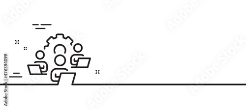 Teamwork line icon. Remote office sign. Team employees symbol. Minimal line illustration background. Teamwork line icon pattern banner. White web template concept. Vector