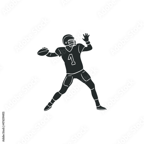 Quarterback Icon Silhouette Illustration. Man Throw Ball Vector Graphic Pictogram Symbol Clip Art. Doodle Sketch Black Sign.