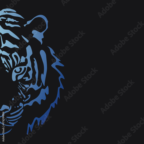 Water tiger Asian symbol vector illustration. Chinese new year 2022 and horoscope concept. Blue gradient vector logo