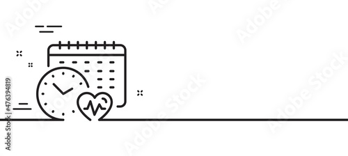Cardio training calendar line icon. Fat burning time sign. Gym fit heartbeat symbol. Minimal line illustration background. Cardio calendar line icon pattern banner. White web template concept. Vector