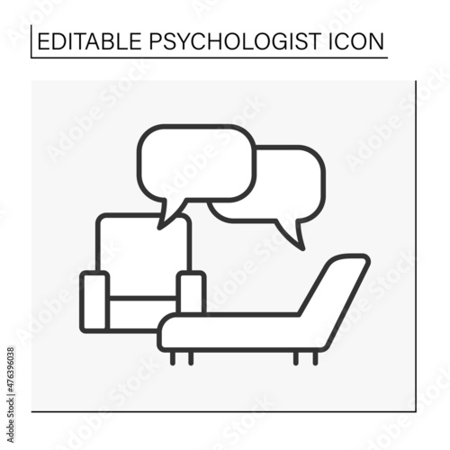  Therapy room line icon. Comfortable furniture for sessions. Psychologist concept. Isolated vector illustration. Editable stroke