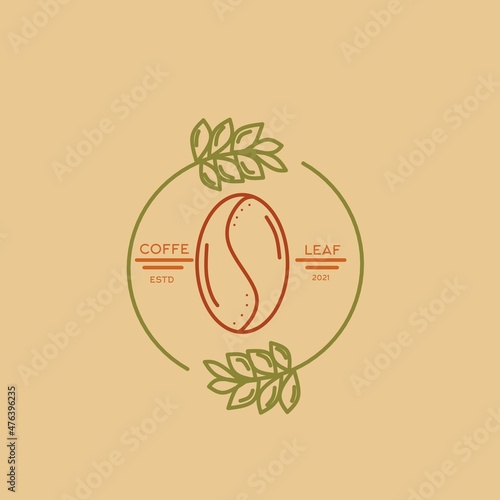 coffee leaf mountain, frying pan, nature, assorted coffee. Vintage Retro Leaves with Coffee Beans for Cafe or Agricultural Product Label Logo Design.