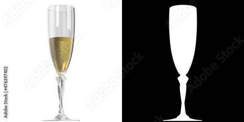 Tela 3D rendering illustration of champagne in flute glass