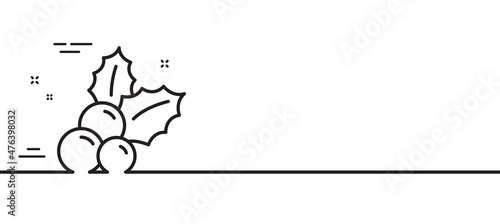 Christmas holly line icon. Ilex aquifolium sign. Minimal line illustration background. Christmas holly line icon pattern banner. White web template concept. Vector