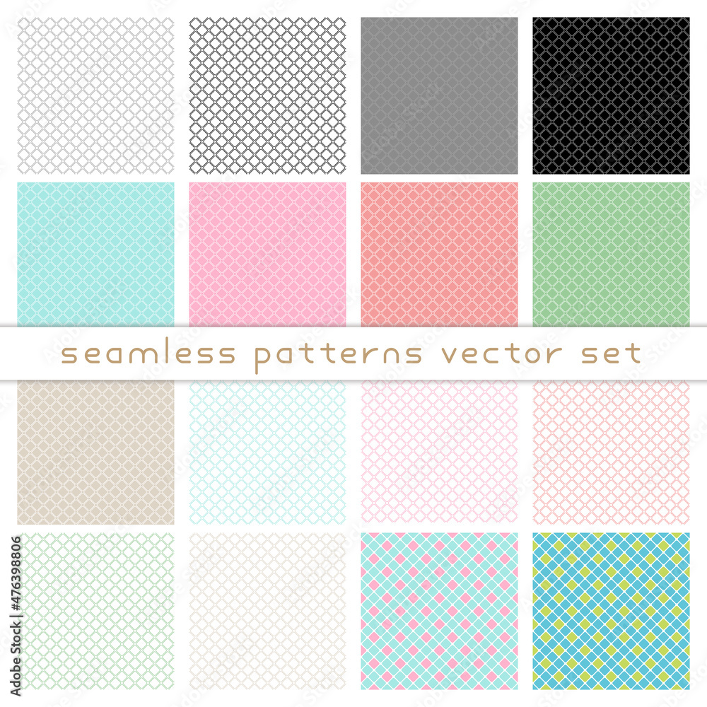 A simple tile pattern of pastel colored lines. Square tiles with rounded corners. A set of vector illustrations.