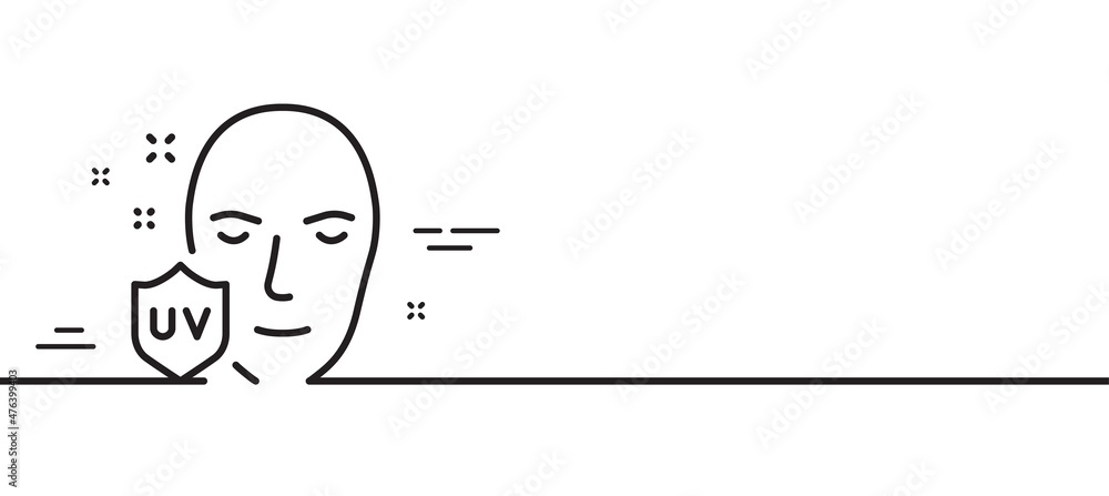 UV protection line icon. Skin care sign. Healthy face symbol. Minimal line illustration background. UV protection line icon pattern banner. White web template concept. Vector UV protection line icon. Skin care sign. Healthy face symbol. Minimal line illustration background. UV protection line icon pattern banner. White web template concept. Vector
