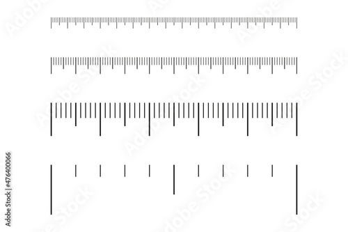 Ruler scale set, meter tape with measure line. Different type length units of measurement. Vector illustration photo