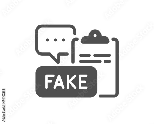 Fake document icon. Propaganda conspiracy clipboard sign. Wrong truth symbol. Classic flat style. Quality design element. Simple fake document icon. Vector