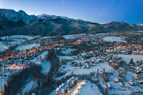 Panoramic Aerial View of Zakopane City in Winter