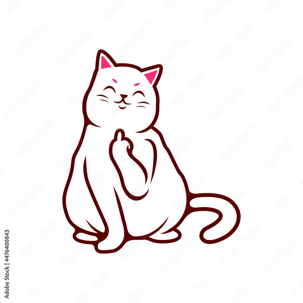 White Cat Shows The Middle Finger Vector Illustration - Vector White Cat Shows The Middle Finger Vector Illustration - Vector