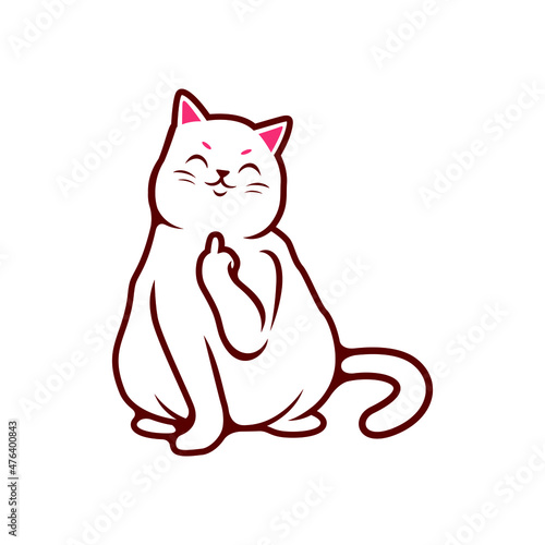 White Cat Shows The Middle Finger Vector Illustration - Vector