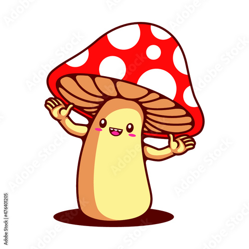 Happy Cute Mushroom Mascot Character Illustration with Smiling Face - Vector