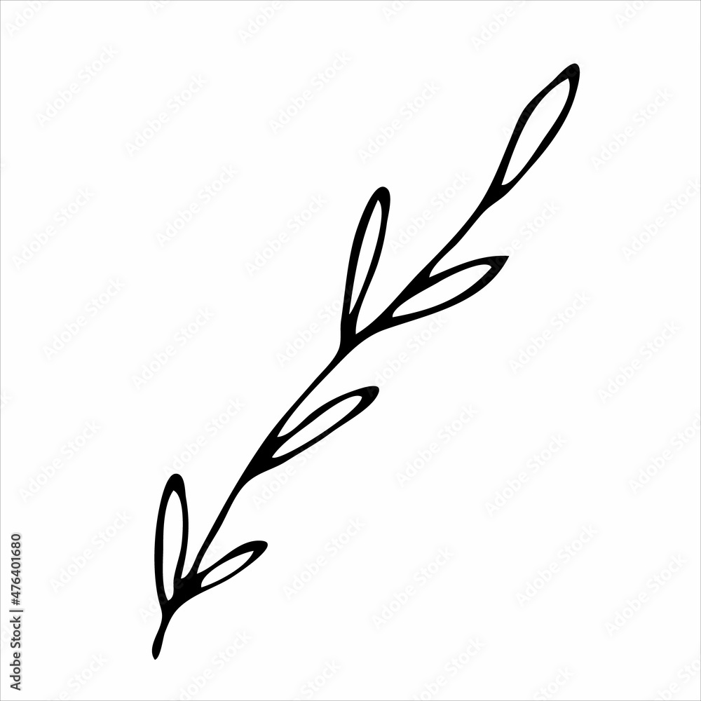 Hand drawn twig with leaves doodle element for design concept. Hand drawn twig with leaves doodle element for design concept.