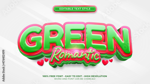 Font effect Green romantic 3d text style realistic. eps vector file