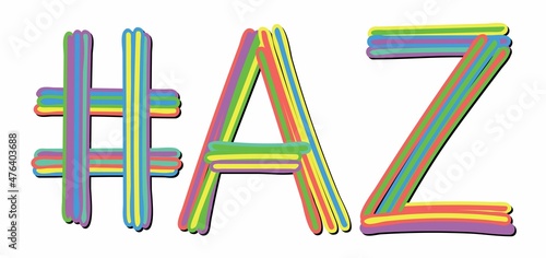 AZ Hashtag. Multicolored bright isolate curves doodle letters. Hashtag #AZ is abbreviation for the USA state Arizona for social network, web resources, mobile apps.