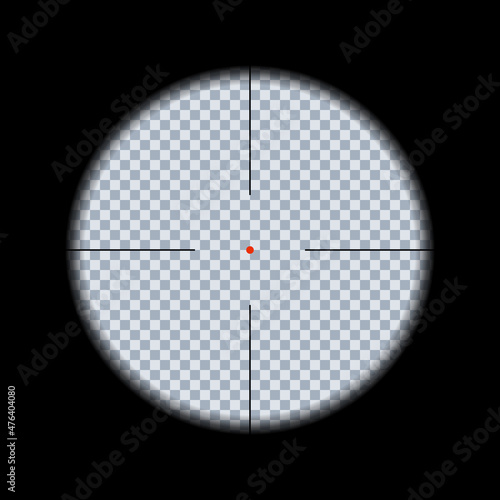 Gun viewfinder. Sniper, hunting scope on a transparent background. Distance zoom. Vector illustration.