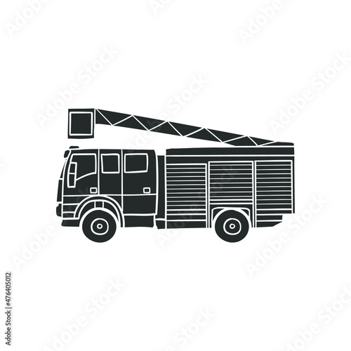 Firefighter Truck Icon Silhouette Illustration. Transport Firetruck Vector Graphic Pictogram Symbol Clip Art. Doodle Sketch Black Sign.
