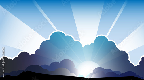 Sun shines & rays go through the clouds