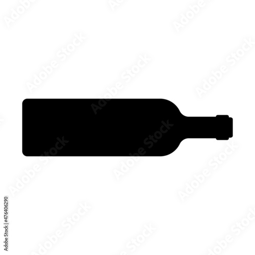 Wine bottle lying on it's side. Horizontal position. Vector illustration. Black silhouette on white background.