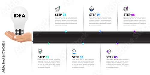 Infographic template with icons and 6 options or steps. Idea