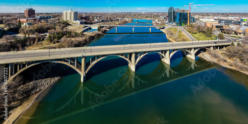 Aerial view of the downtown area of Saskatoon  Saskatchewan  Canada