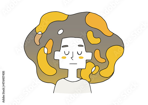 深く精神世界に入り込む人物　マインドフルネスのコンセプトアート　ゆるい線画のイラスト