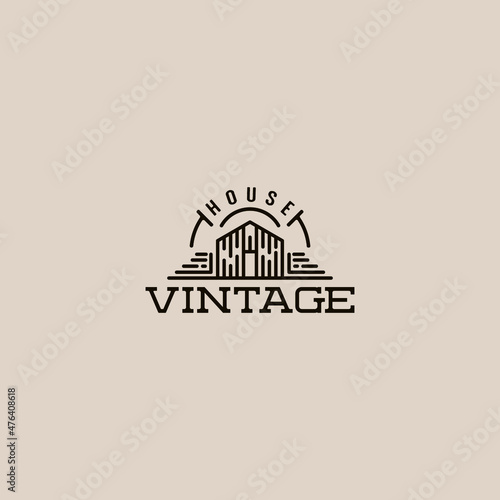 vintage house logo design with line vector graphic