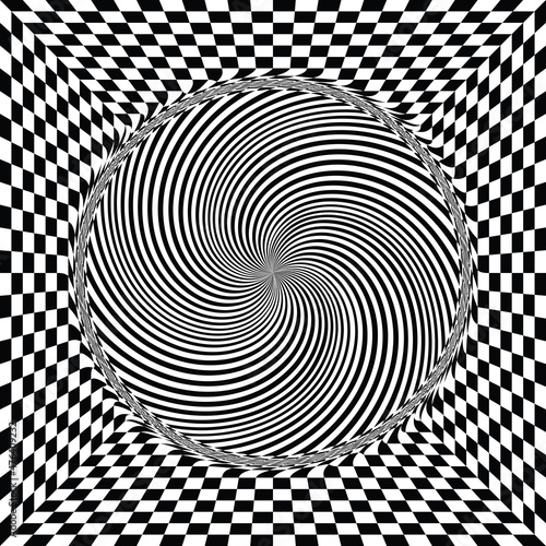 Checkered waves board. Abstract 3d black and white illusions. Pattern or background with wavy distortion effect
