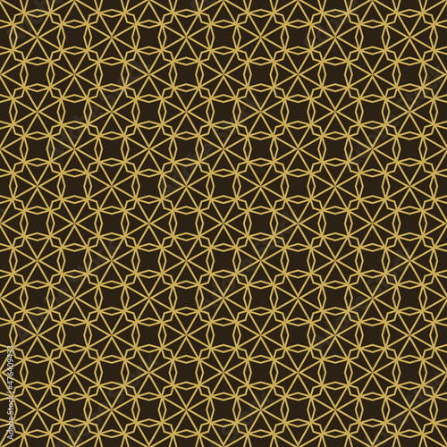 Abstract background image with geometric gold ornament on black background for your design projects, seamless patterns, wallpaper textures with flat design. Vector illustration