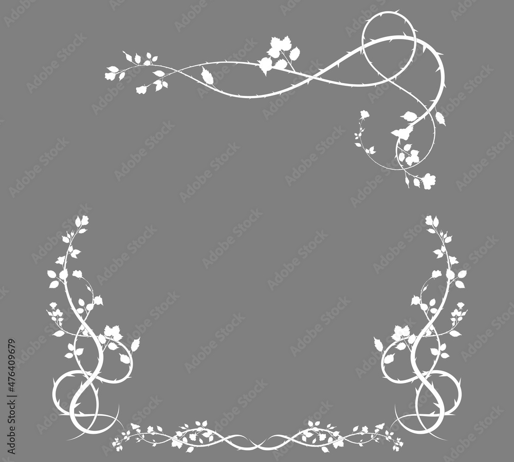 gray background with a frame of roses and weaving gray background with a frame of roses and weaving