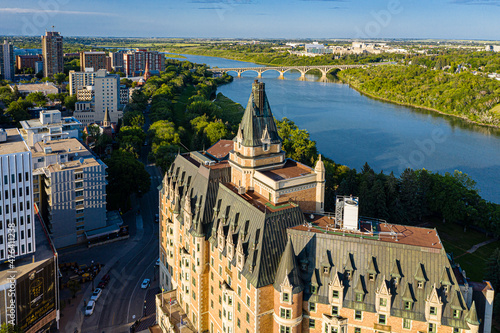 Foto Aerial view of the downtown area of Saskatoon, Saskatchewan, Canada