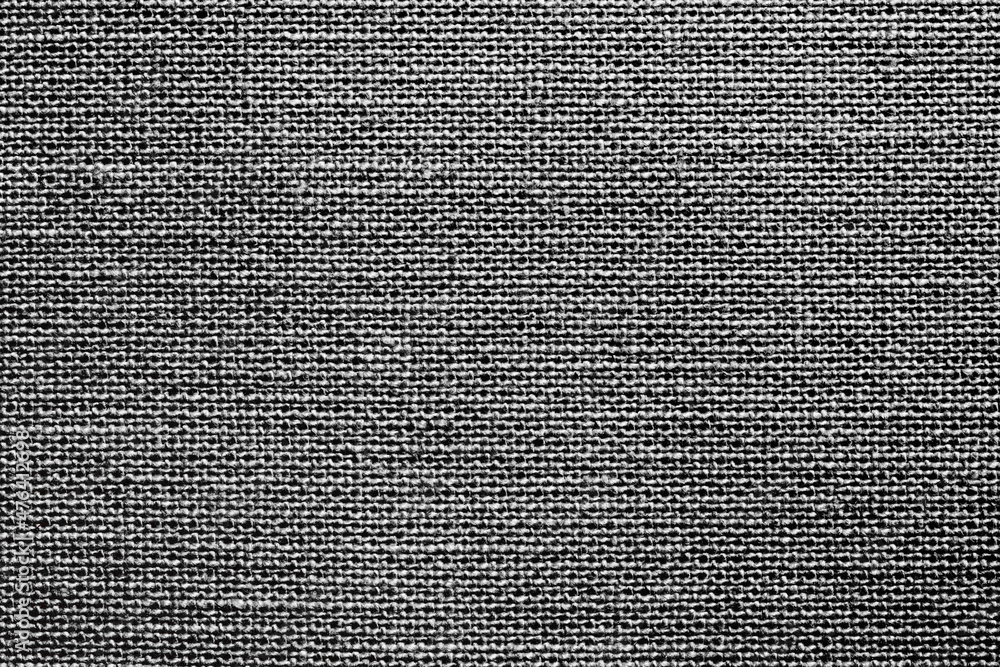 Dark linen fabric background. Fiber structure texture. Gray canvas pattern. Rustic decoration pattern. Antique hessian bag textile background.