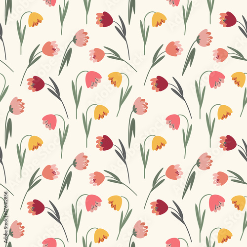 vector seamless pattern with multicolored flowers tulips