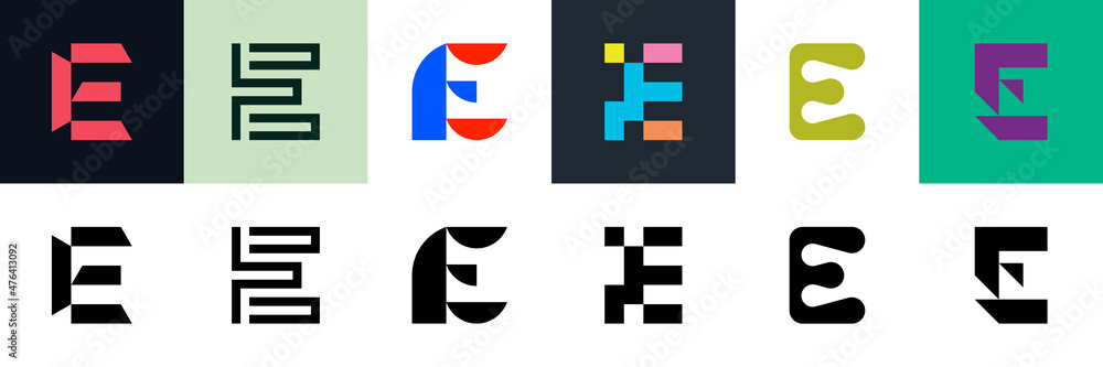 Abstract logos collection with letter E. Geometric abstract logos. Icon design Abstract logos collection with letter E. Geometric abstract logos. Icon design