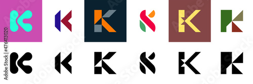 Abstract logos collection with letter K. Geometric abstract logos. Icon design 