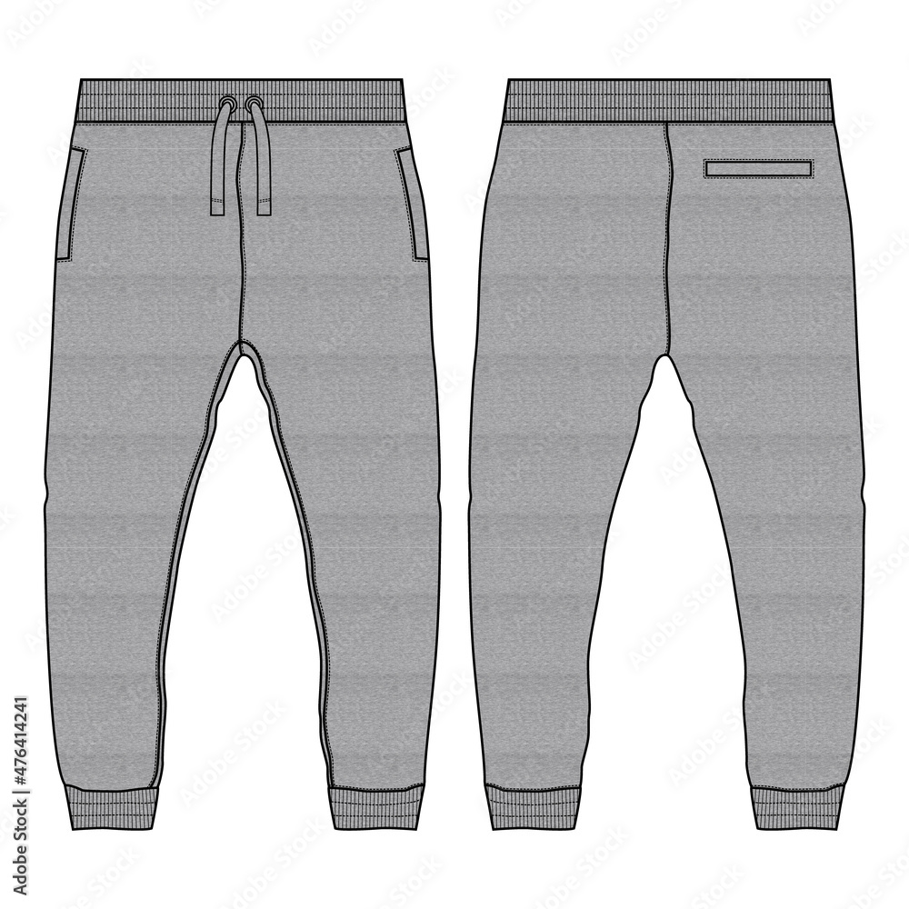 Fleece Grey Heather Fabric Jogger Sweatpants Overall Technical Fashion Flat Sketch Vector