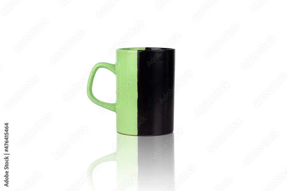 two-tone cup, black with green, isolated from background, on white background two-tone cup, black with green, isolated from background, on white background