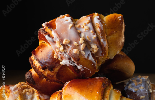 Fresh traditional polish pastry with poppy-seed filling and nuts. St. Martin's croissant or Rogal świętomarciński. photo