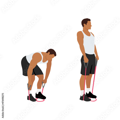 Man doing Resistance band deadlifts exercise. Flat vector illustration isolated on white background