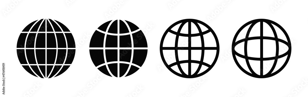 Set of International Globe Earth Icon. World Global Sign. Website Internet Symbol. Set of International Globe Earth Icon. World Global Sign. Website Internet Symbol.