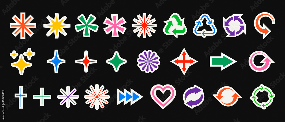 Naklejka premium Set Of Cool Modern Geometric Stickers. Abstract Shape Patches Vector Design.