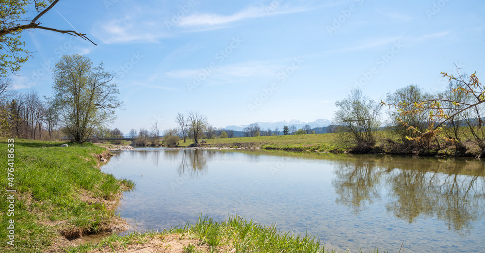 Obraz premium riparian zone Mangfall river near Bad Aibling, upper bavarian landscape