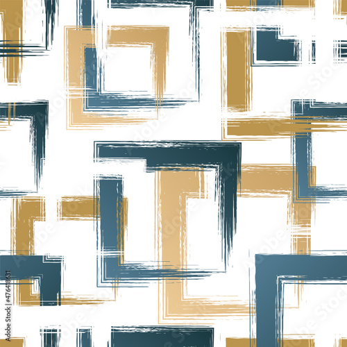 Abstract square seamless pattern. Repeating gold grunge backdrop. Random squares. Background golden printed. Geometric texture. Repeated graphic printing. Patern for design prints. Vector illustration
