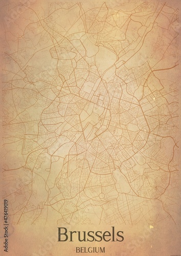 Vintage map of Brussels Belgium.