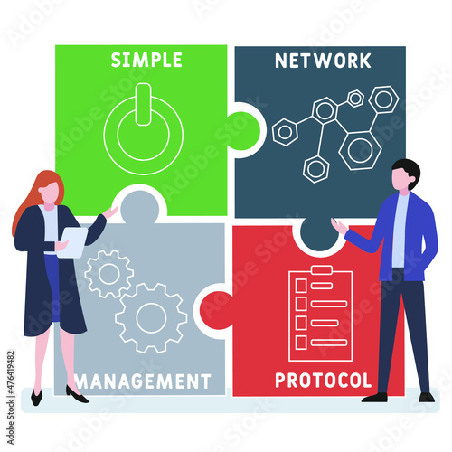 SNMP - Simple Network Management Protocol acronym. business concept background.  vector illustration concept with keywords and icons. lettering illustration with icons for web banner, flyer, landing p