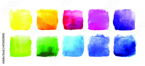 Set of colorful watercolor backgrounds for pictograms, rainbow colors, vector background set