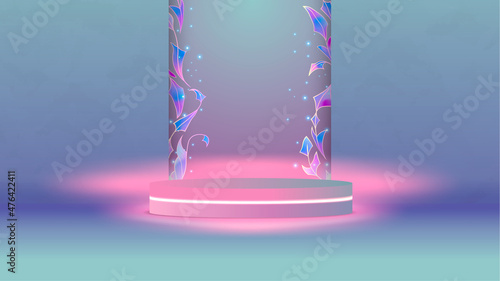 Minimal scene with podium for kids or baby product, present background. 3D rendering of very peri color palette. Product presentation, mock up, show cosmetic product, Podium, layout, stage pedestal