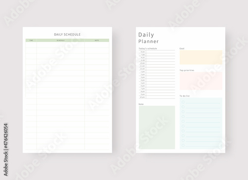 Daily planner template. Set of planner and to do list. Modern planner template set. Vector illustration. 