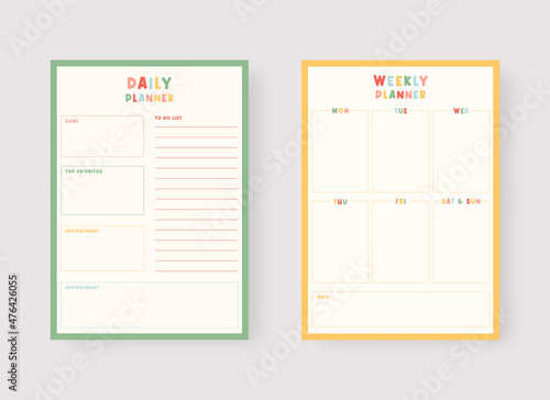 Daily and weekly planner template. Set of planner and to do list. Modern planner template set. Vector illustration.