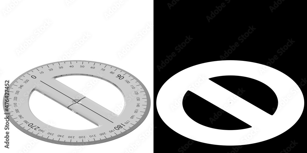 3D rendering illustration of a circular protractor 3D rendering illustration of a circular protractor